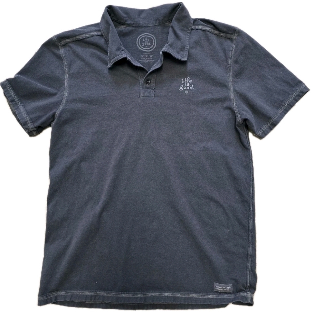 Life is Good Polo Shirt Mens Size Me Black Golf Casual Grunge Gamer Streetwear